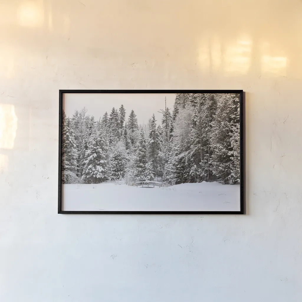 Over the Bridge by Aledanda. shown as a paper print in a black flame. Available as a archival giclee rolled canvas, fine art paper, or poster print. SKU 60991i.