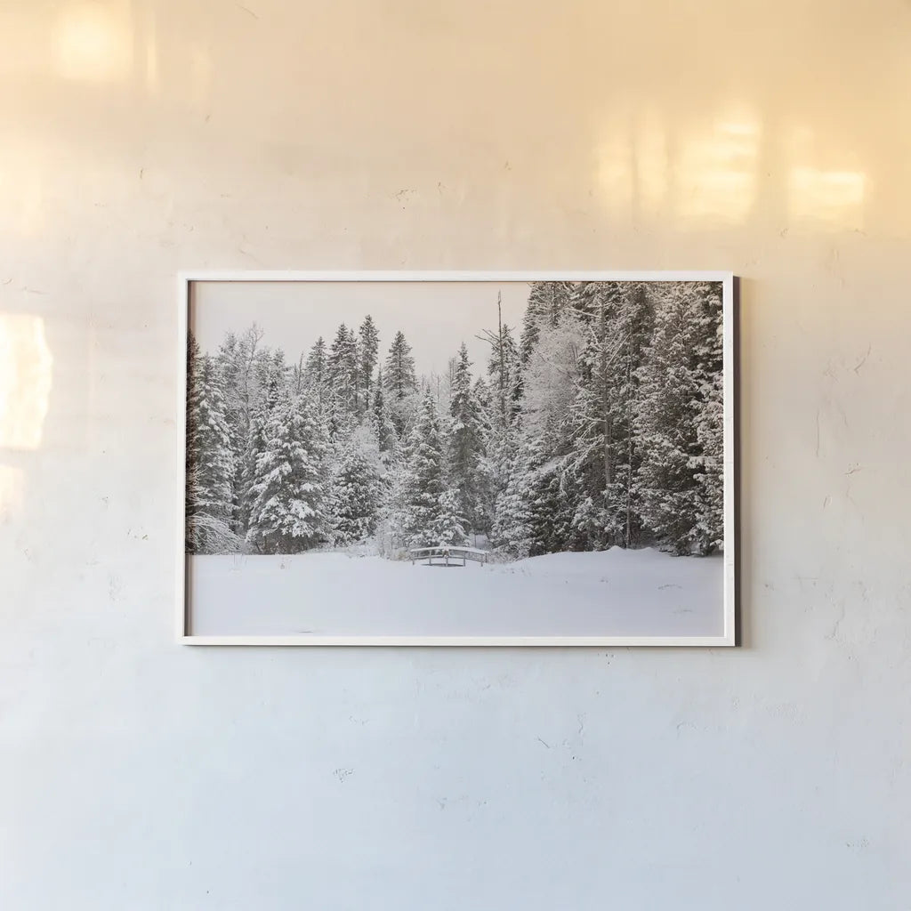 Over the Bridge by Aledanda. shown as a paper print in a white frame. Available as a archival giclee rolled canvas, fine art paper, or poster print. SKU 60991i.