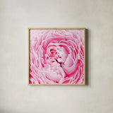 Pale Pink Peony by Aledanda. Shown in a natural wood glass frame for a timeless modern aesthetic. Available as an archival giclee rolled canvas, fine art paper, or poster print. SKU 37453a.