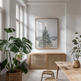 Perfect Pine Tree by Aledanda. shown as a print in a natural wood frame in a dining room. Available as a archival giclee rolled canvas, fine art paper, or poster print. SKU 60998h.