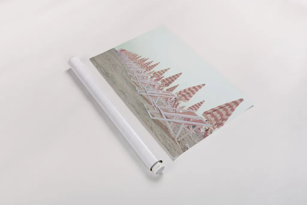 Pink Umbrellas by Aledanda. shown as a rolled paper print. Available as archival giclee rolled canvas, fine art paper, or poster print. SKU 82460i.