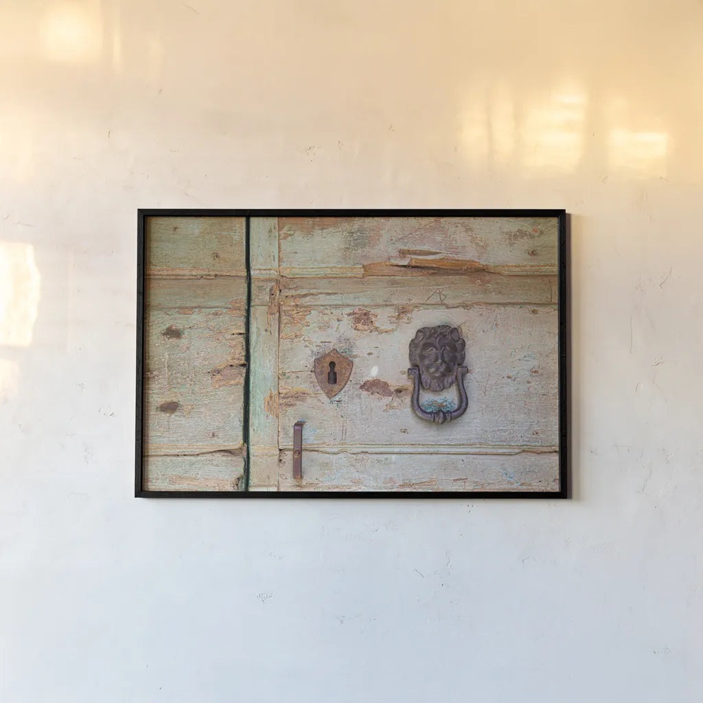 Please Knock by Aledanda. shown as a paper print in a black flame. Available as a archival giclee rolled canvas, fine art paper, or poster print. SKU 58398i.