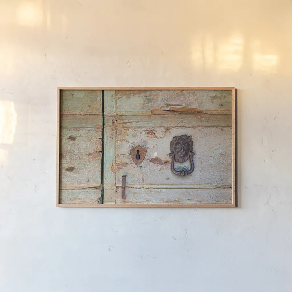 Please Knock by Aledanda. shown as a paper print in a natural frame. Available as a archival giclee rolled canvas, fine art paper, or poster print. SKU 58398i.