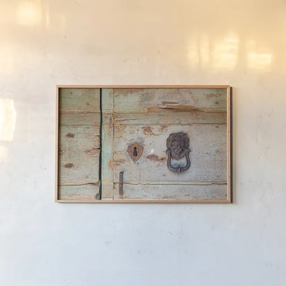 Please Knock by Aledanda. shown as a paper print in a natural frame. Available as a archival giclee rolled canvas, fine art paper, or poster print. SKU 58398i.