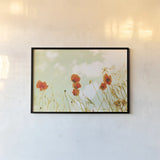 Poppies and Sky by Aledanda. shown as a paper print in a black flame. Available as a archival giclee rolled canvas, fine art paper, or poster print. SKU 72740i.