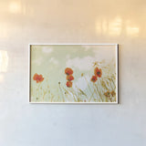 Poppies and Sky by Aledanda. shown as a paper print in a white frame. Available as a archival giclee rolled canvas, fine art paper, or poster print. SKU 72740i.