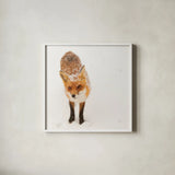 Red Fox I by Aledanda. Shown in a crisp white glass frame for a clean and minimalist style. Available as an archival giclee rolled canvas, fine art paper, or poster print. SKU 53600a.
