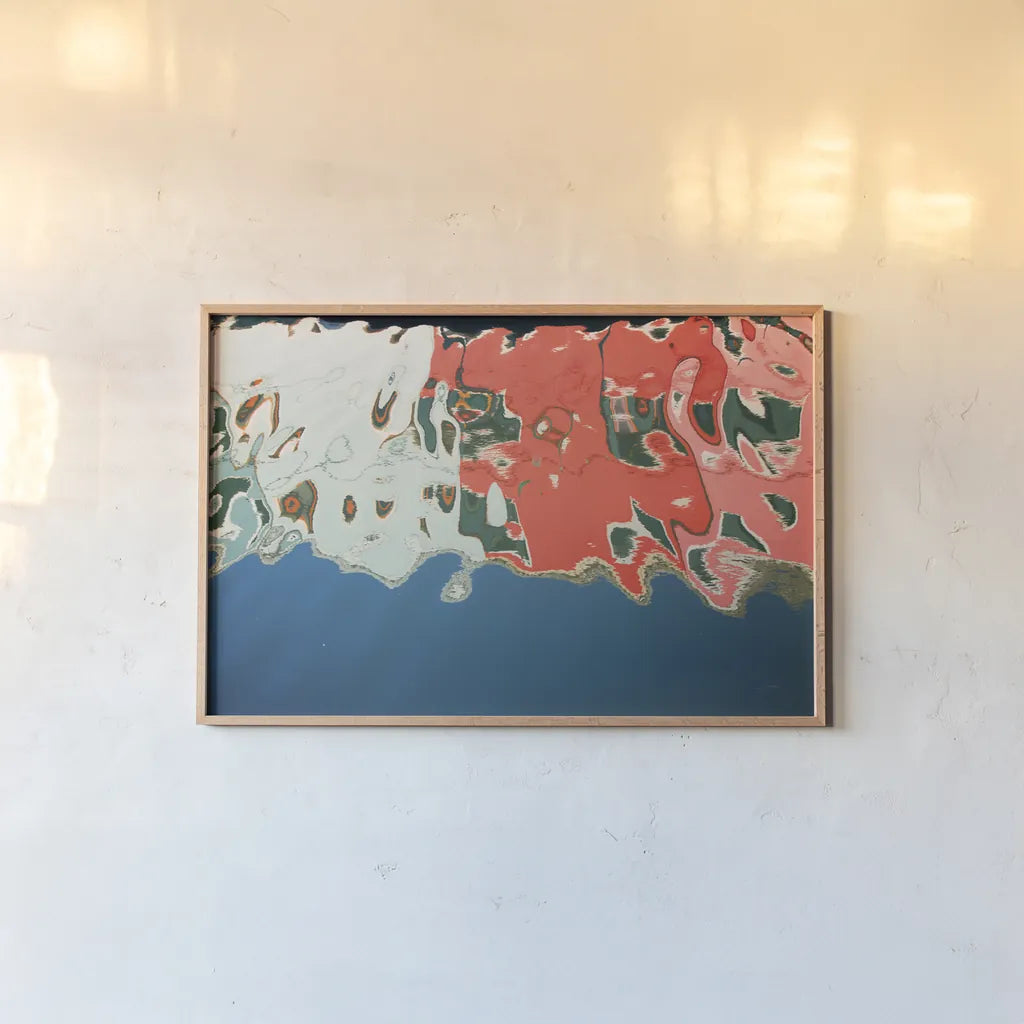 Reflections of Burano IV by Aledanda. shown as a paper print in a natural frame. Available as a archival giclee rolled canvas, fine art paper, or poster print. SKU 41597i.