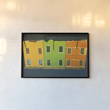 Reflections of Burano IX by Aledanda. shown as a paper print in a black flame. Available as a archival giclee rolled canvas, fine art paper, or poster print. SKU 41602i.