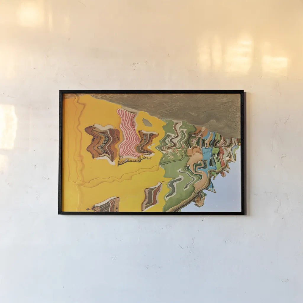 Reflections of Burano VI by Aledanda. shown as a paper print in a black flame. Available as a archival giclee rolled canvas, fine art paper, or poster print. SKU 41599i.