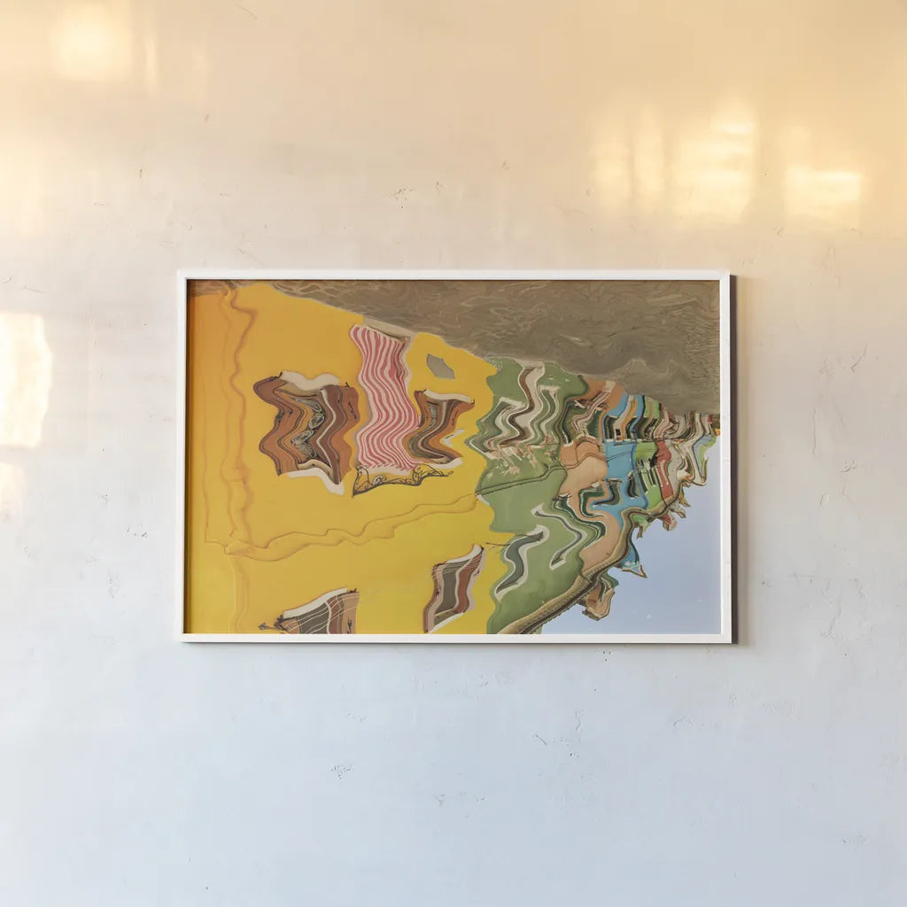 Reflections of Burano VI by Aledanda. shown as a paper print in a white frame. Available as a archival giclee rolled canvas, fine art paper, or poster print. SKU 41599i.