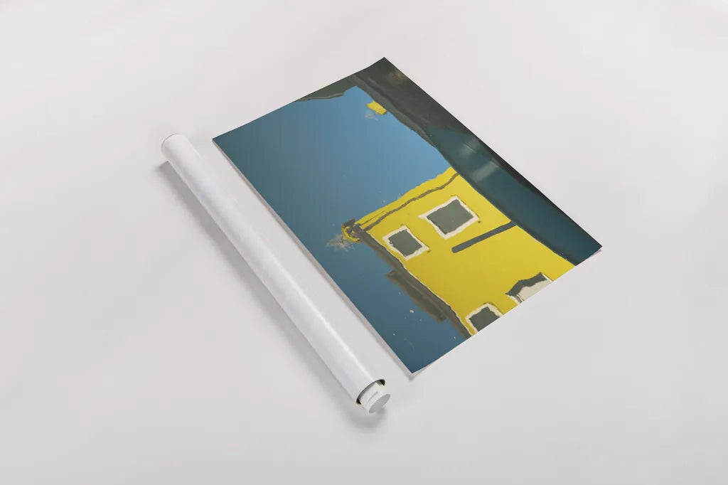 Reflections of Burano VIII by Aledanda. shown as a rolled paper print. Available as archival giclee rolled canvas, fine art paper, or poster print. SKU 41601i.