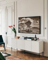Simple Solitude by Aledanda. shown as a framed stretched canvas in a living room above a console. Available as a archival giclee rolled canvas, fine art paper, or poster print. SKU 98022i.