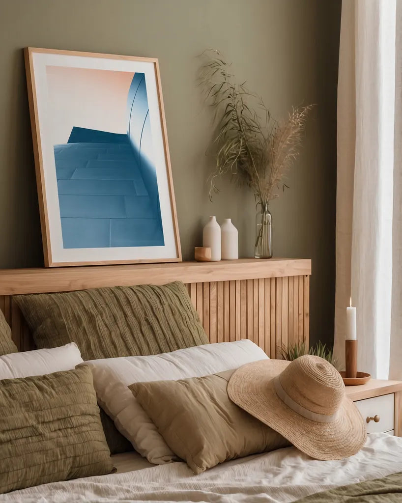 Skyscaper VIII Bright by Aledanda. shown as a paper print in a natural frame. Available as a archival giclee rolled canvas, fine art paper, or poster print. SKU 80373h.