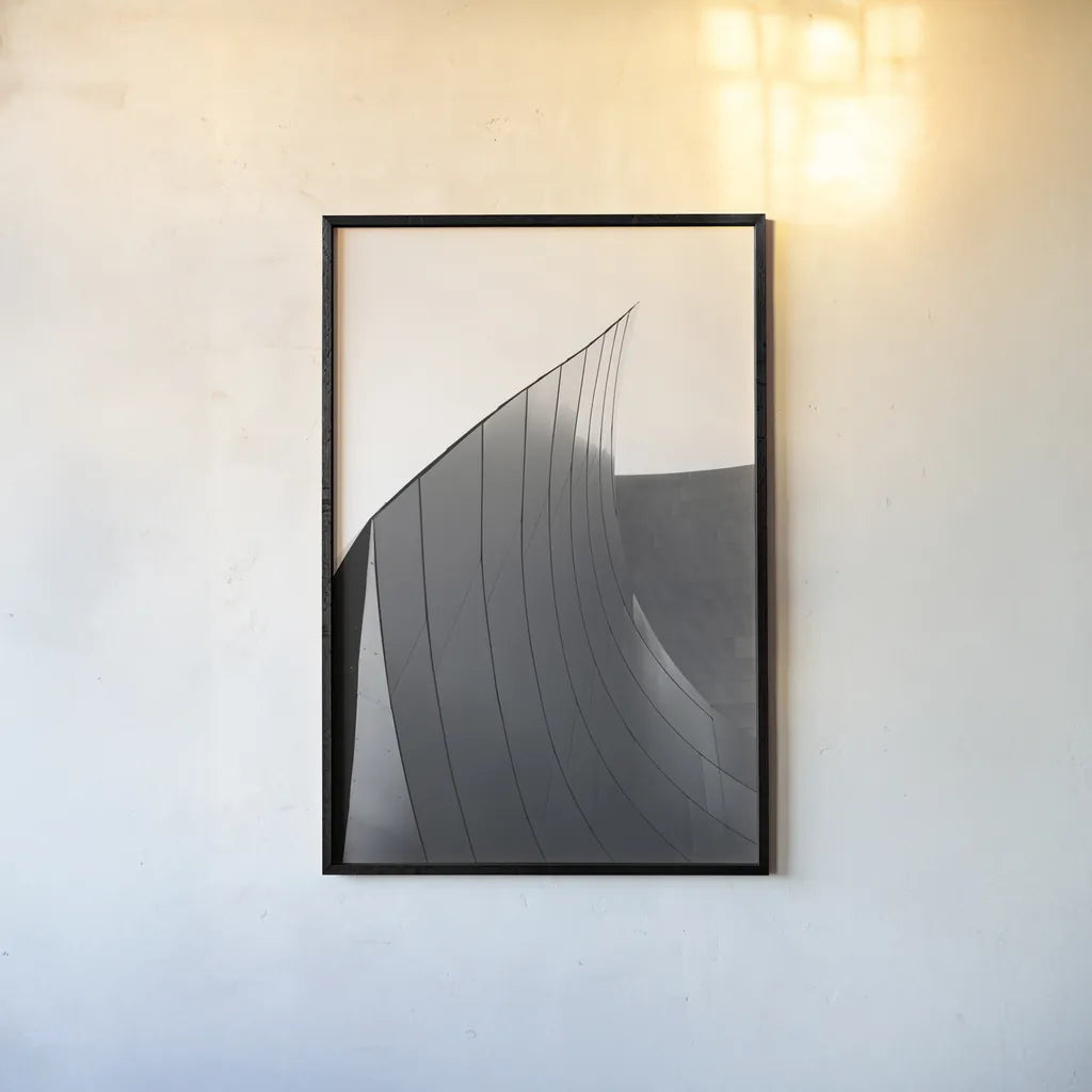 Skyscraper II BW by Aledanda. shown as a paper print in a black flame. Available as a archival giclee rolled canvas, fine art paper, or poster print. SKU 57207h.