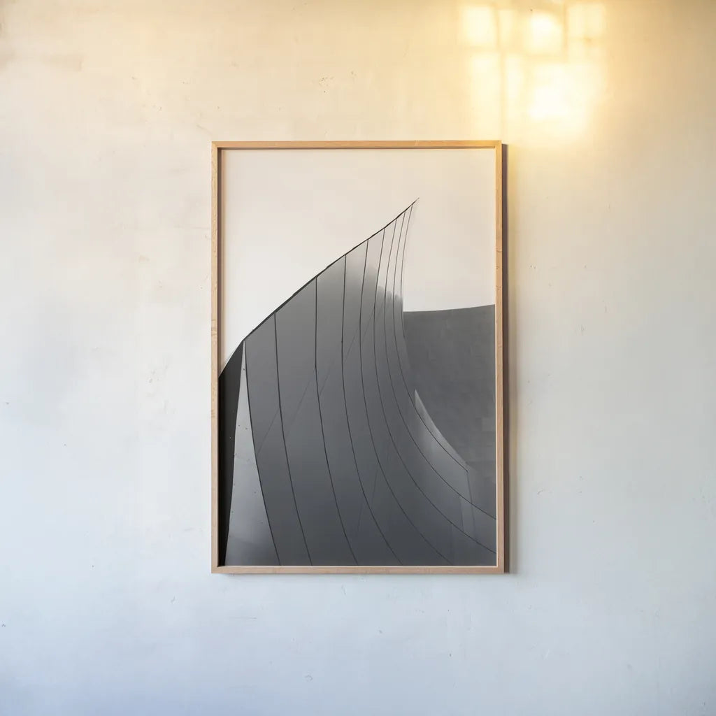 Skyscraper II BW by Aledanda. shown as a paper print in a natural frame. Available as a archival giclee rolled canvas, fine art paper, or poster print. SKU 57207h.