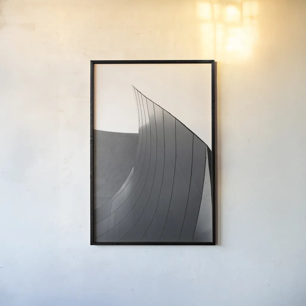 Skyscraper II BW Flipped by Aledanda. shown as a paper print in a black flame. Available as a archival giclee rolled canvas, fine art paper, or poster print. SKU 57208h.