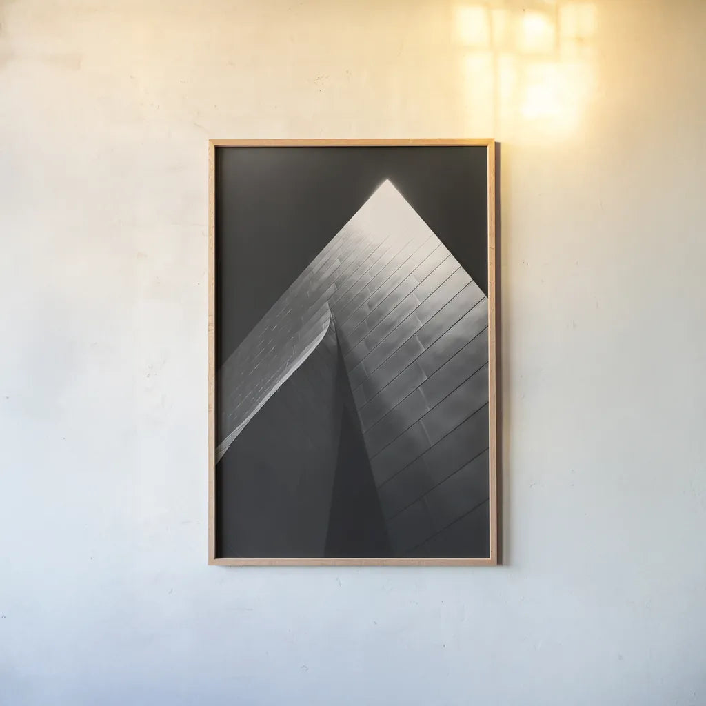 Skyscraper III by Aledanda. shown as a paper print in a natural frame. Available as a archival giclee rolled canvas, fine art paper, or poster print. SKU 53643h.
