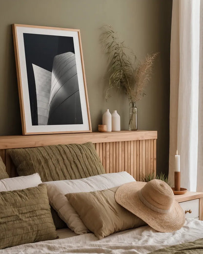 Skyscraper V by Aledanda. shown as a paper print in a natural frame. Available as a archival giclee rolled canvas, fine art paper, or poster print. SKU 53645h.