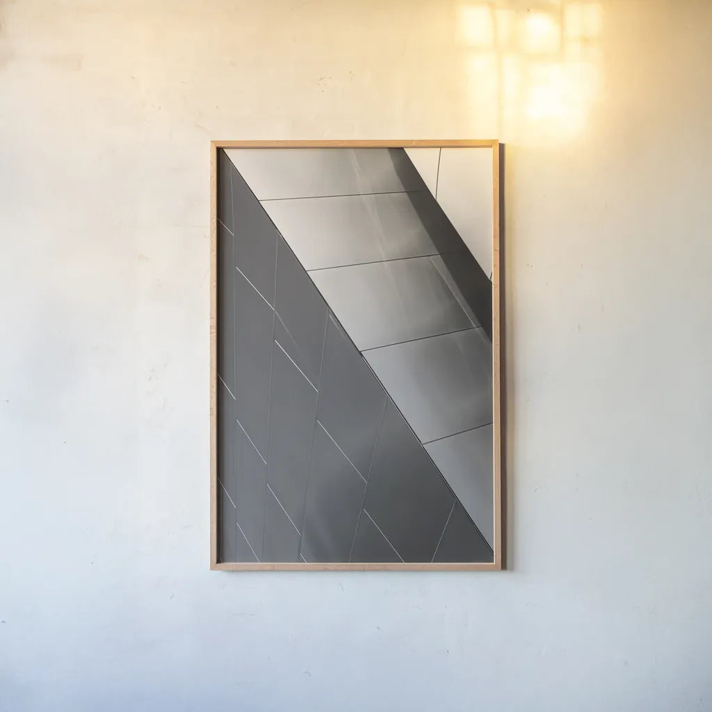 Skyscraper VI by Aledanda. shown as a paper print in a natural frame. Available as a archival giclee rolled canvas, fine art paper, or poster print. SKU 53646h.