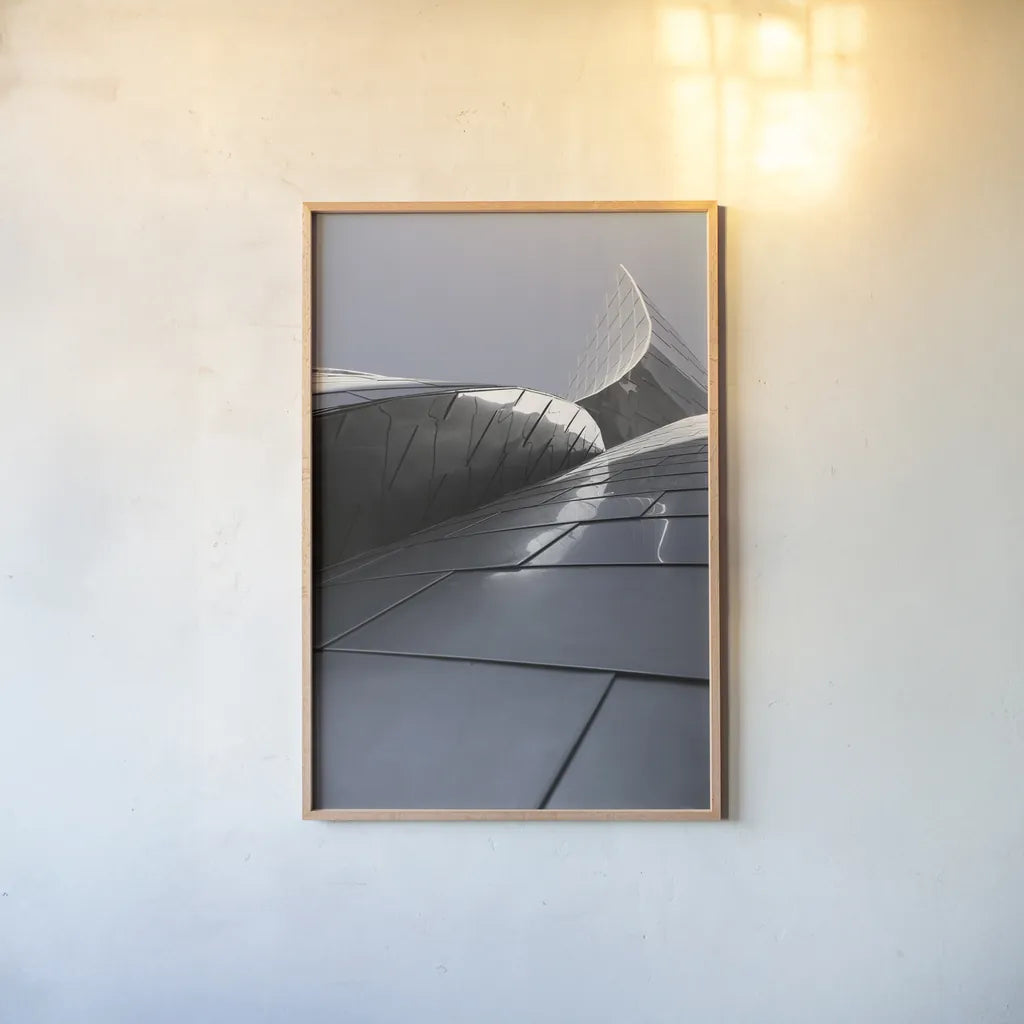 Skyscraper VII by Aledanda. shown as a paper print in a natural frame. Available as a archival giclee rolled canvas, fine art paper, or poster print. SKU 53647h.