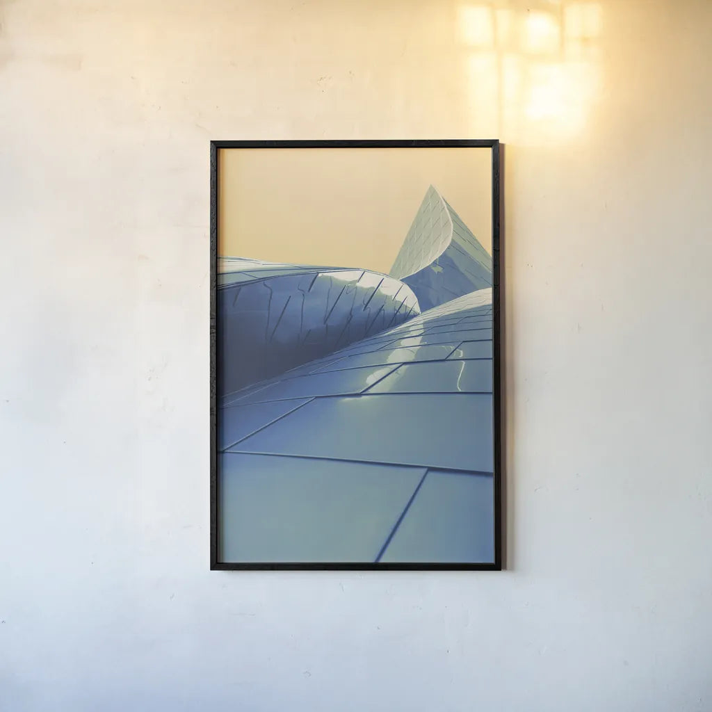 Skyscraper VII Spring by Aledanda. shown as a paper print in a black flame. Available as a archival giclee rolled canvas, fine art paper, or poster print. SKU 54452h.