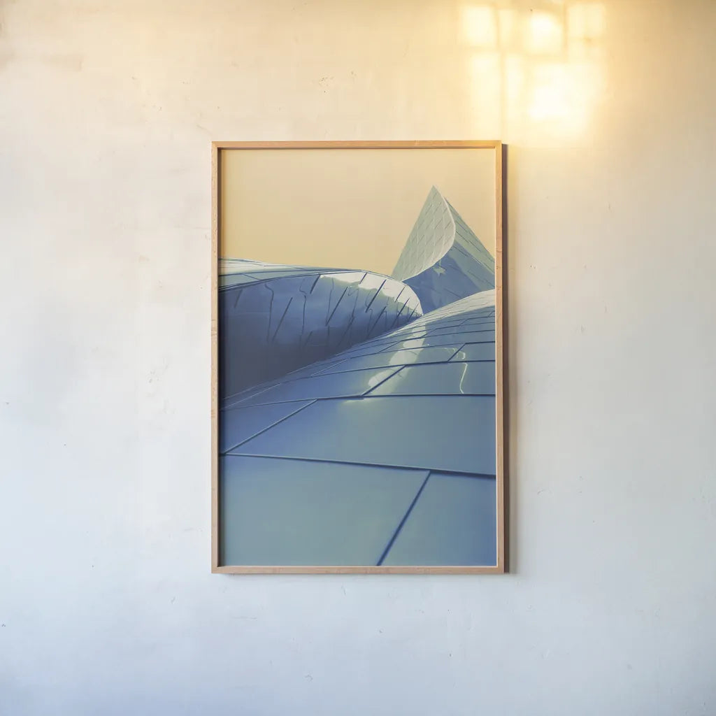 Skyscraper VII Spring by Aledanda. shown as a paper print in a natural frame. Available as a archival giclee rolled canvas, fine art paper, or poster print. SKU 54452h.