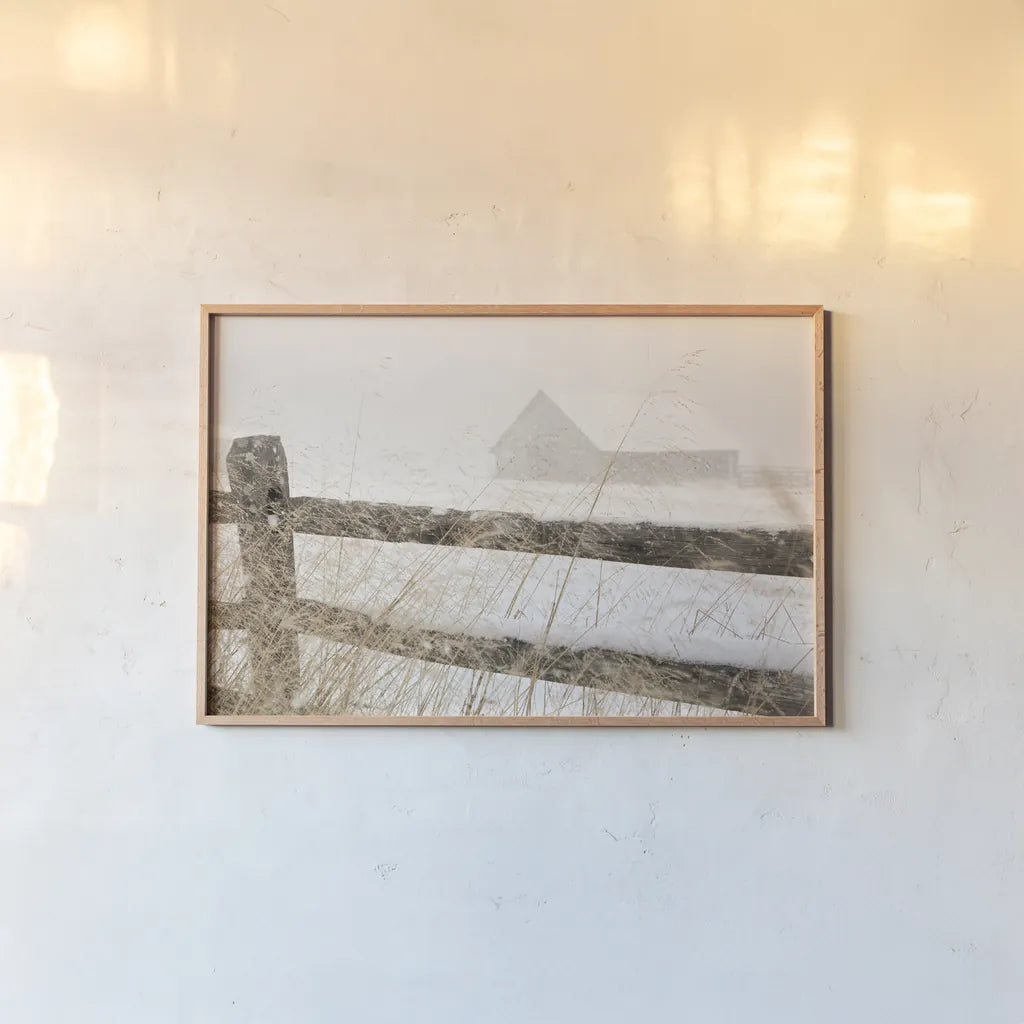 Snowy Day by Aledanda. shown as a paper print in a natural frame. Available as a archival giclee rolled canvas, fine art paper, or poster print. SKU 60534i.