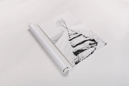 Snowy Stone Wall by Aledanda. shown as a rolled paper print. Available as archival giclee rolled canvas, fine art paper, or poster print. SKU 64380h.