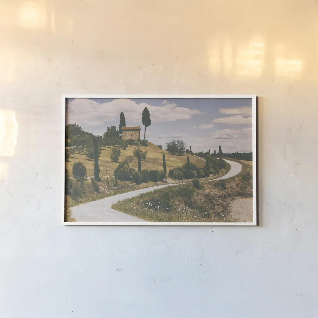 Strada Bianca I by Aledanda. shown as a paper print in a white frame. Available as a archival giclee rolled canvas, fine art paper, or poster print. SKU 47847i.