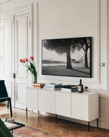 Summer Reprise by Aledanda. shown as a framed stretched canvas in a living room above a console. Available as a archival giclee rolled canvas, fine art paper, or poster print. SKU 53591i.