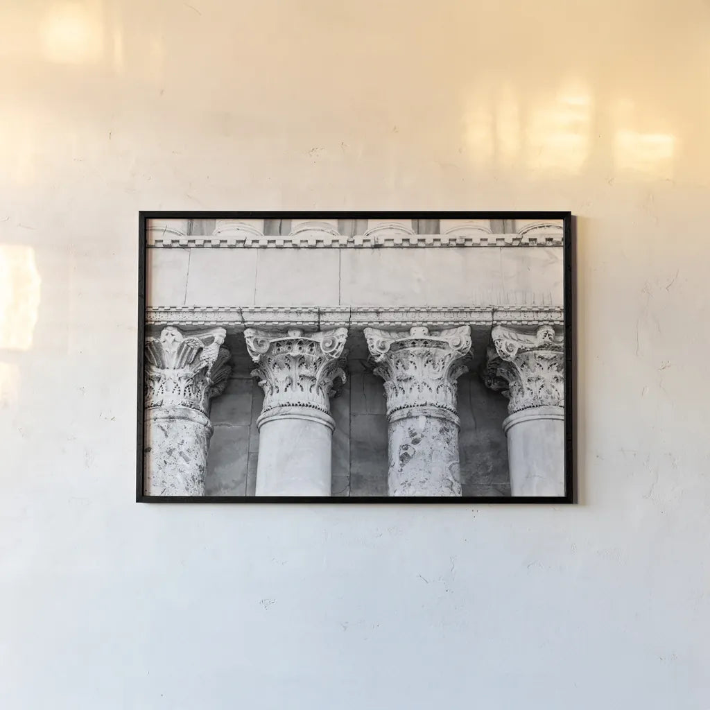 The Pillars by Aledanda. shown as a paper print in a black flame. Available as a archival giclee rolled canvas, fine art paper, or poster print. SKU 58394i.