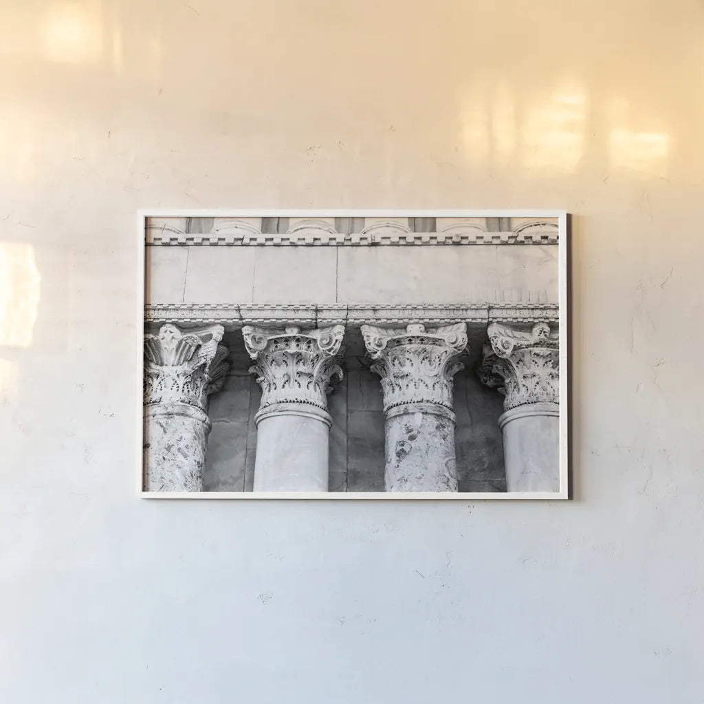 The Pillars by Aledanda. shown as a paper print in a white frame. Available as a archival giclee rolled canvas, fine art paper, or poster print. SKU 58394i.