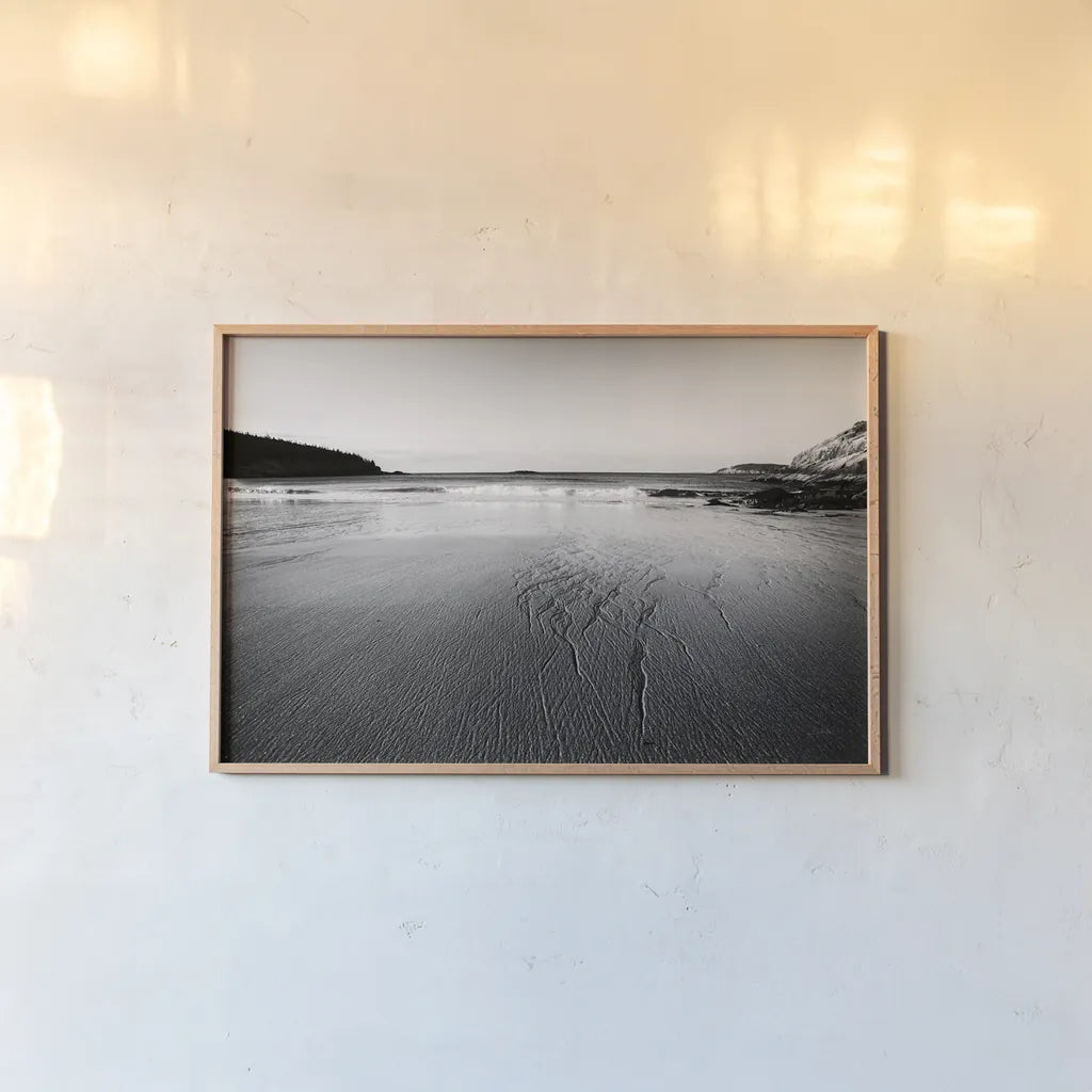Tide Going Out by Aledanda. shown as a paper print in a natural frame. Available as a archival giclee rolled canvas, fine art paper, or poster print. SKU 64382i.