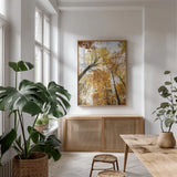 Towering Trees II by Aledanda. shown as a print in a natural wood frame in a dining room. Available as a archival giclee rolled canvas, fine art paper, or poster print. SKU 53650h.
