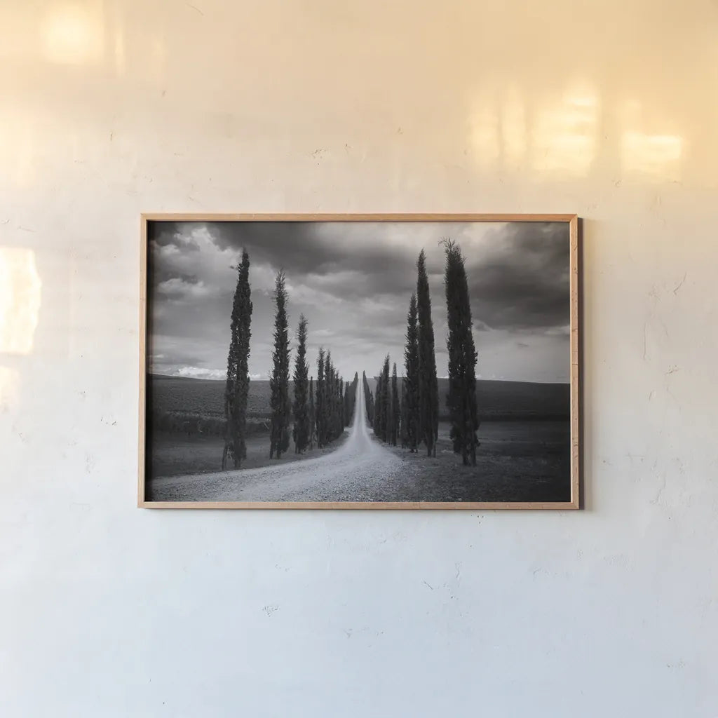 Travelling in Tuscany by Aledanda. shown as a paper print in a natural frame. Available as a archival giclee rolled canvas, fine art paper, or poster print. SKU 58397i.