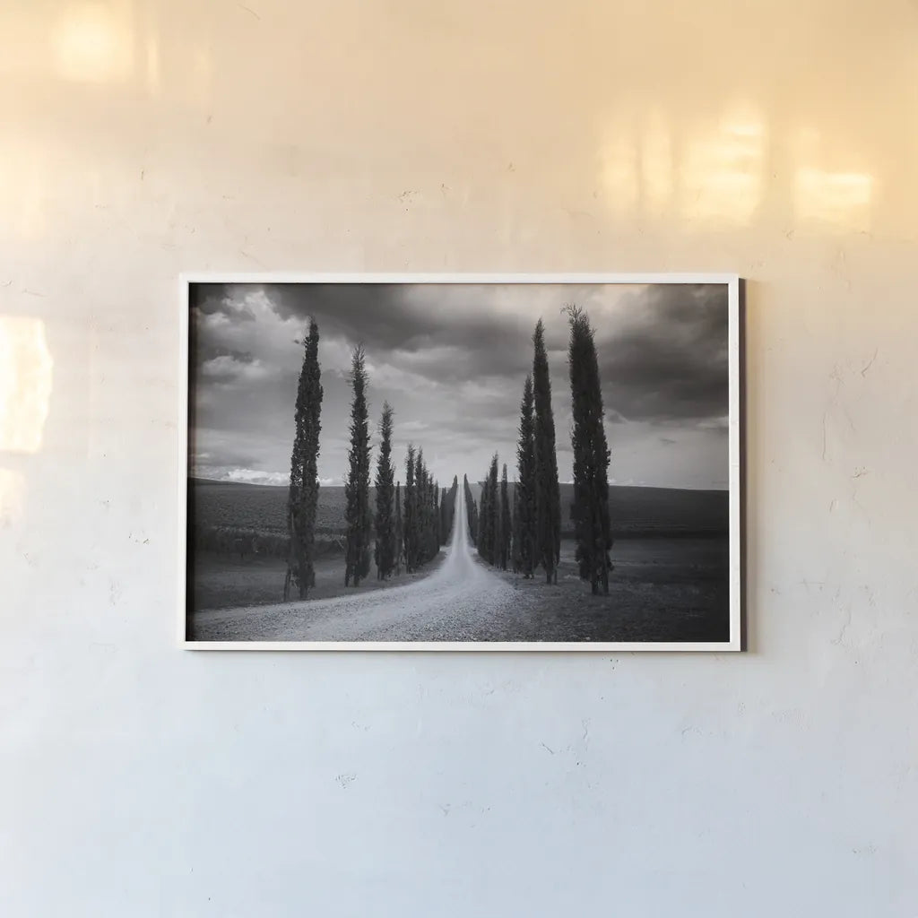 Travelling in Tuscany by Aledanda. shown as a paper print in a white frame. Available as a archival giclee rolled canvas, fine art paper, or poster print. SKU 58397i.