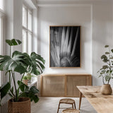 Tropical II by Aledanda. shown as a print in a natural wood frame in a dining room. Available as a archival giclee rolled canvas, fine art paper, or poster print. SKU 55241h.