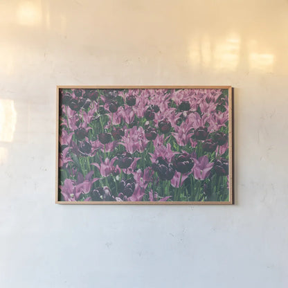 Tulip Botanical by Aledanda. shown as a paper print in a natural frame. Available as a archival giclee rolled canvas, fine art paper, or poster print. SKU 63219i.