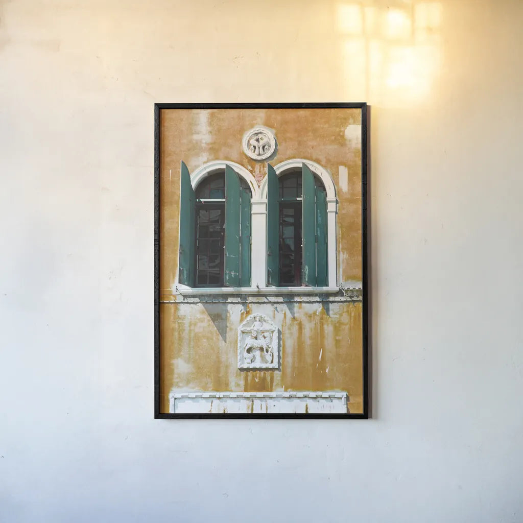 Venice Architecture I by Aledanda. shown as a paper print in a black flame. Available as a archival giclee rolled canvas, fine art paper, or poster print. SKU 81696h.