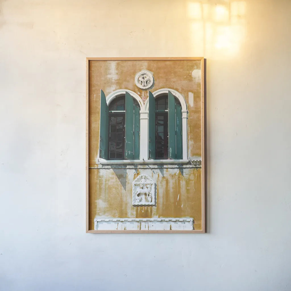 Venice Architecture I by Aledanda. shown as a paper print in a natural frame. Available as a archival giclee rolled canvas, fine art paper, or poster print. SKU 81696h.