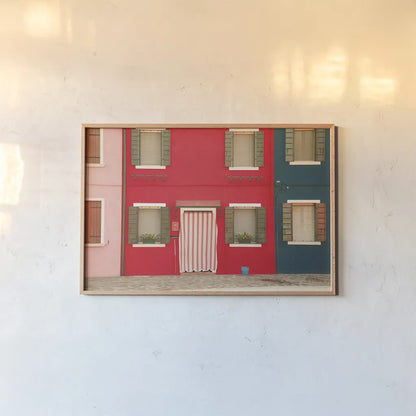 Venice Architecture V by Aledanda. shown as a paper print in a natural frame. Available as a archival giclee rolled canvas, fine art paper, or poster print. SKU 81700i.