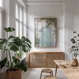 Venice Doorway Light by Aledanda. shown as a print in a natural wood frame in a dining room. Available as a archival giclee rolled canvas, fine art paper, or poster print. SKU 67213h.