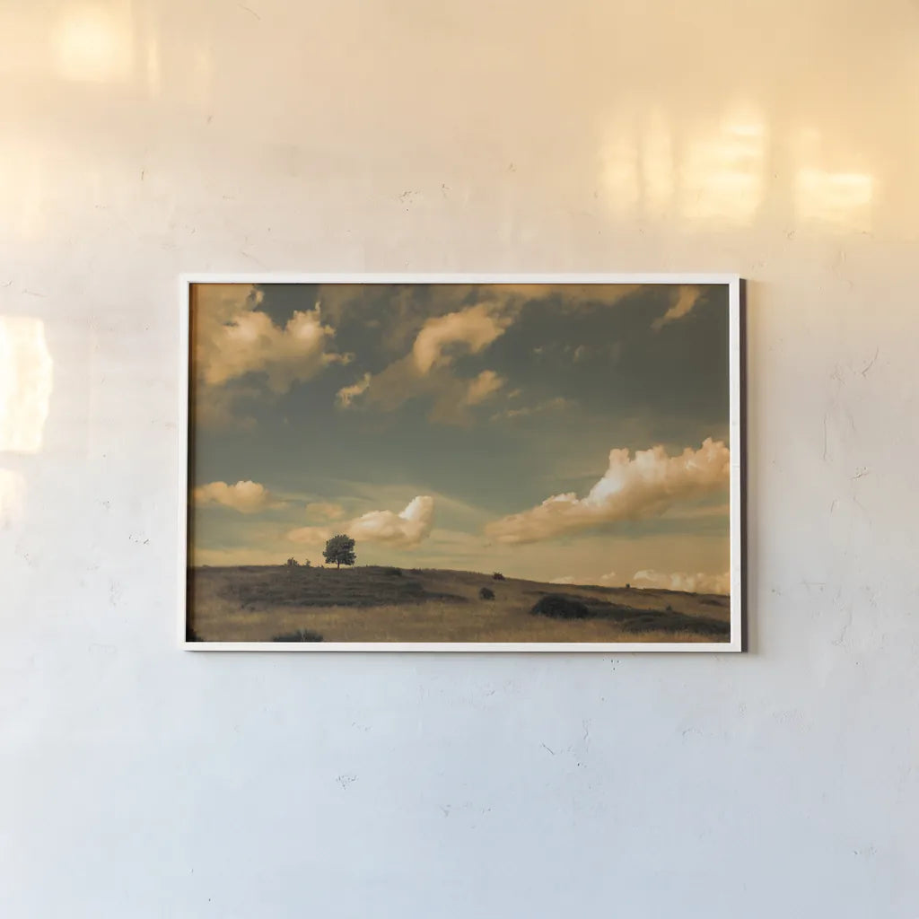 What Beautiful Clouds by Aledanda. shown as a paper print in a white frame. Available as a archival giclee rolled canvas, fine art paper, or poster print. SKU 38325i.