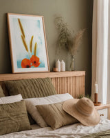 Wild Poppies by Aledanda. shown as a paper print in a natural frame. Available as a archival giclee rolled canvas, fine art paper, or poster print. SKU 77230h.