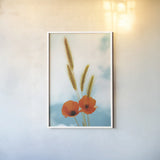 Wild Poppies by Aledanda. shown as a paper print in a white frame. Available as a archival giclee rolled canvas, fine art paper, or poster print. SKU 77230h.