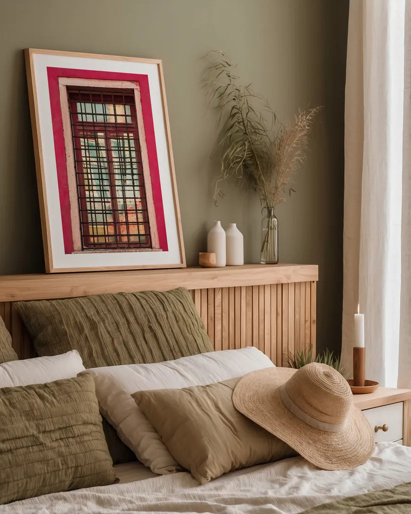 Windows of Burano III by Aledanda. shown as a paper print in a natural frame. Available as a archival giclee rolled canvas, fine art paper, or poster print. SKU 41609h.