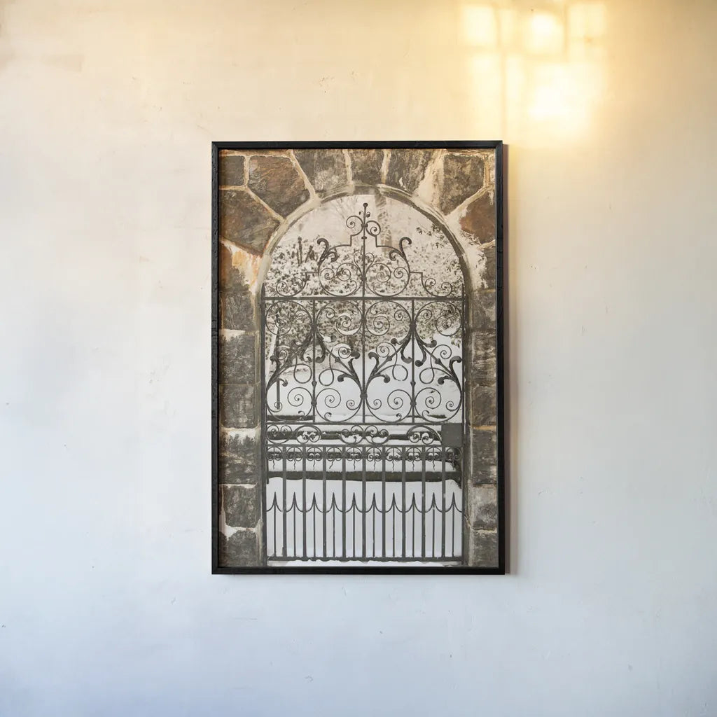 Winterthur Gate by Aledanda. shown as a paper print in a black flame. Available as a archival giclee rolled canvas, fine art paper, or poster print. SKU 53589h.