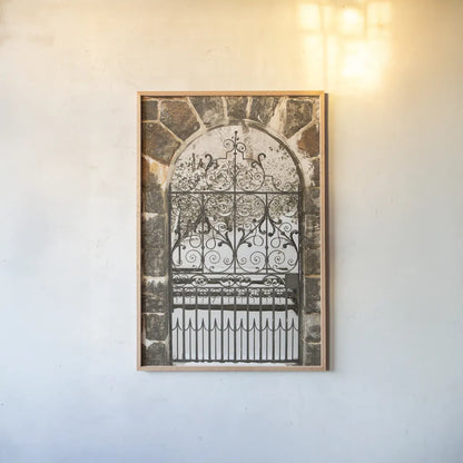 Winterthur Gate by Aledanda. shown as a paper print in a natural frame. Available as a archival giclee rolled canvas, fine art paper, or poster print. SKU 53589h.