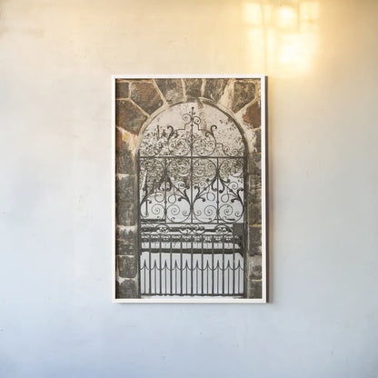 Winterthur Gate by Aledanda. shown as a paper print in a white frame. Available as a archival giclee rolled canvas, fine art paper, or poster print. SKU 53589h.
